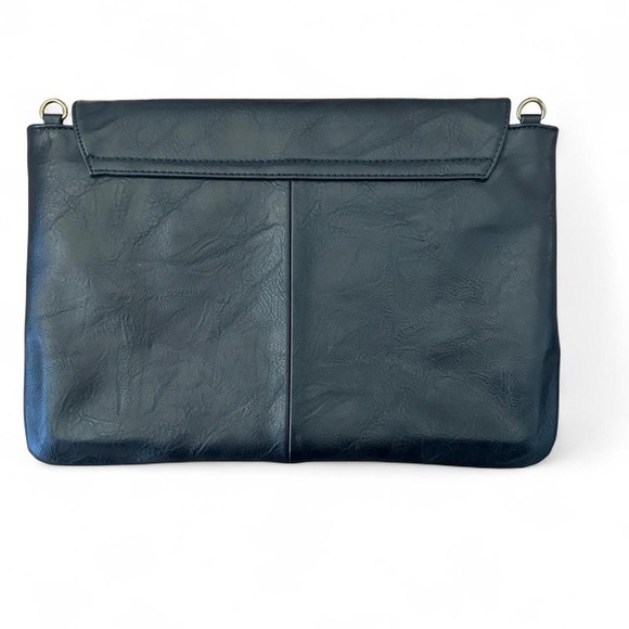 Envelope Clutch Bag Large Wristlet – Black PU Leather – Foldover Style